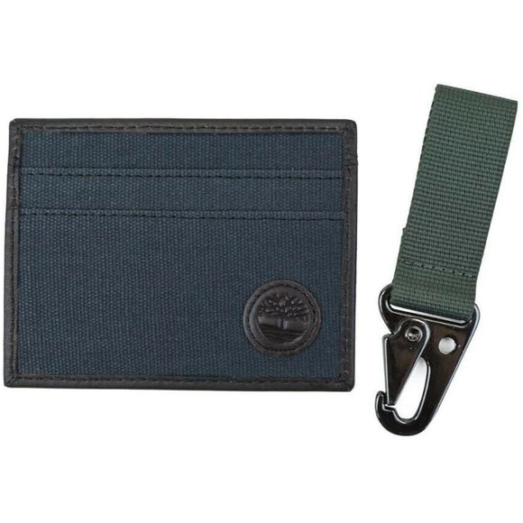 Timberland Navy Canvas Card Case With Key Fob Ring Wallet NP0439/23 Gift Set - Picture 1 of 9